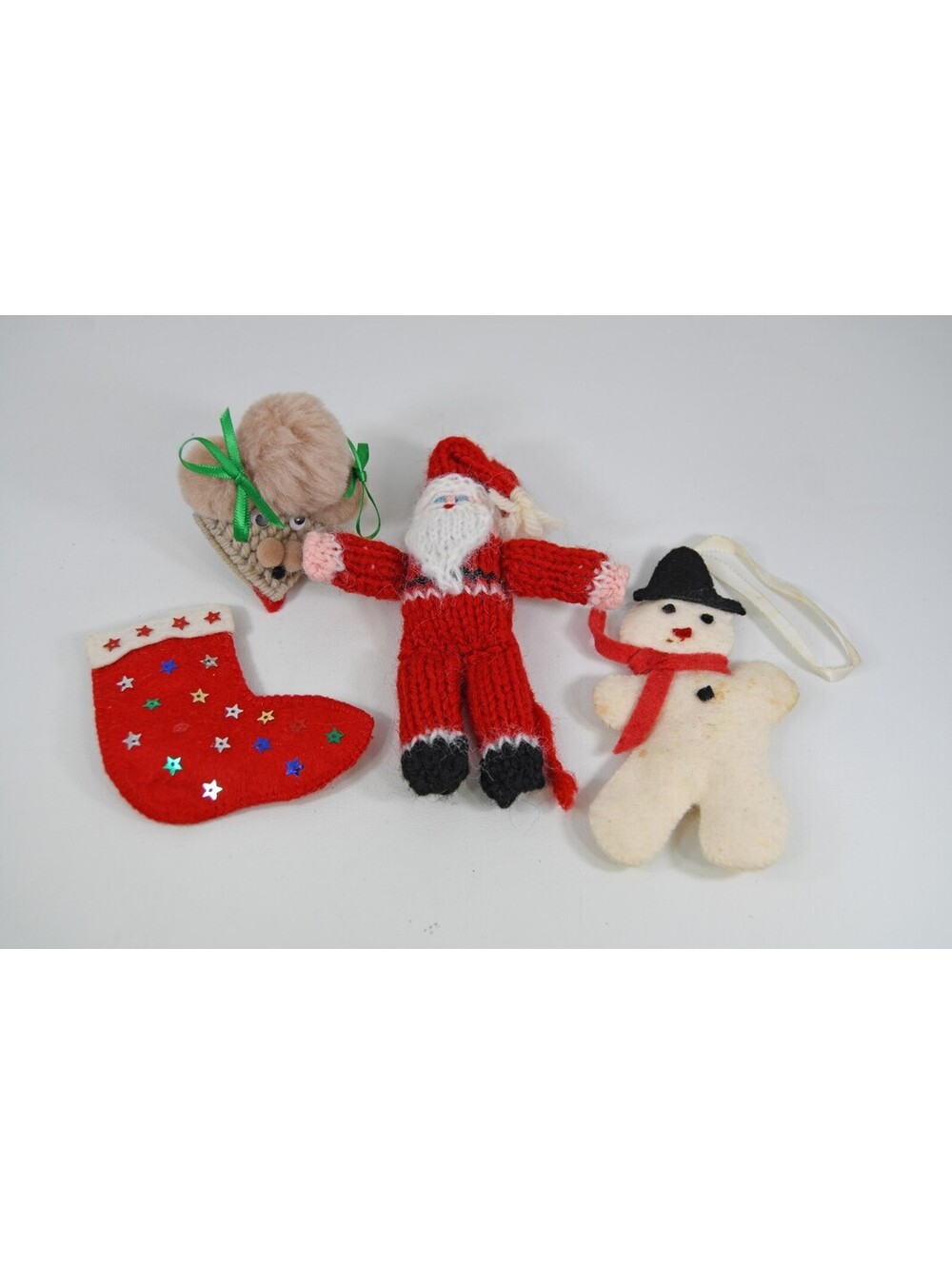 Vintage Felt Crochet Knit Handmade Christmas Ornament Lot Santa Snowman Retro